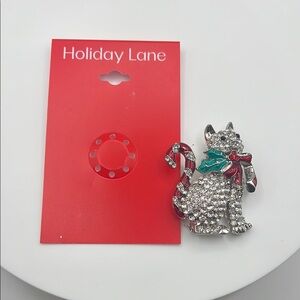 Holiday Lane Cat Brooch with Crystals